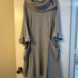 Signature by Robbie Bee Gray Cowl Neck Sweater Dress